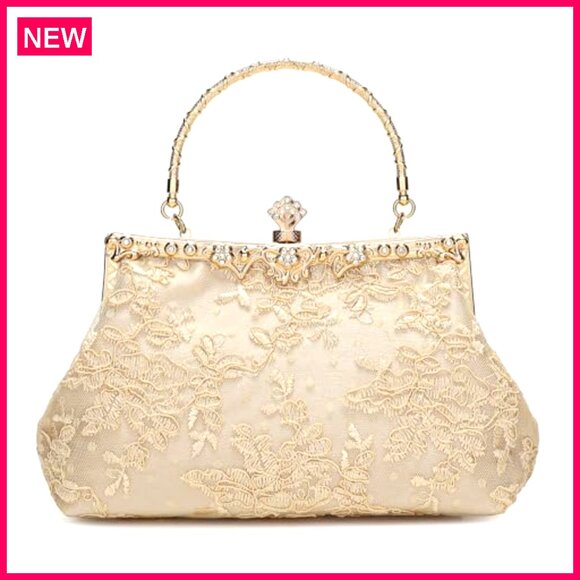 Vintage Lace Floral Clutch Evening Bag with Detachable Chain 8.66x5.6x2.36in
